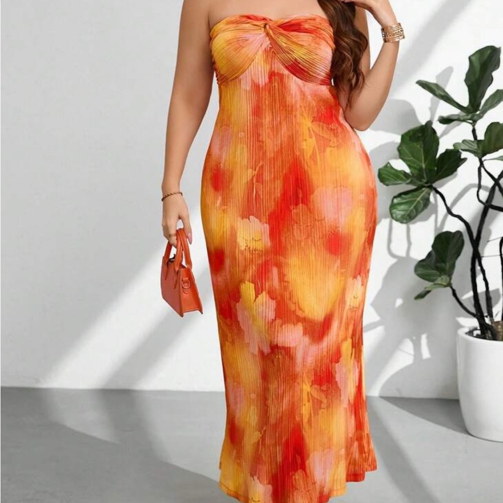 SHEIN Vibrant Strapless Dress in Orange and Red